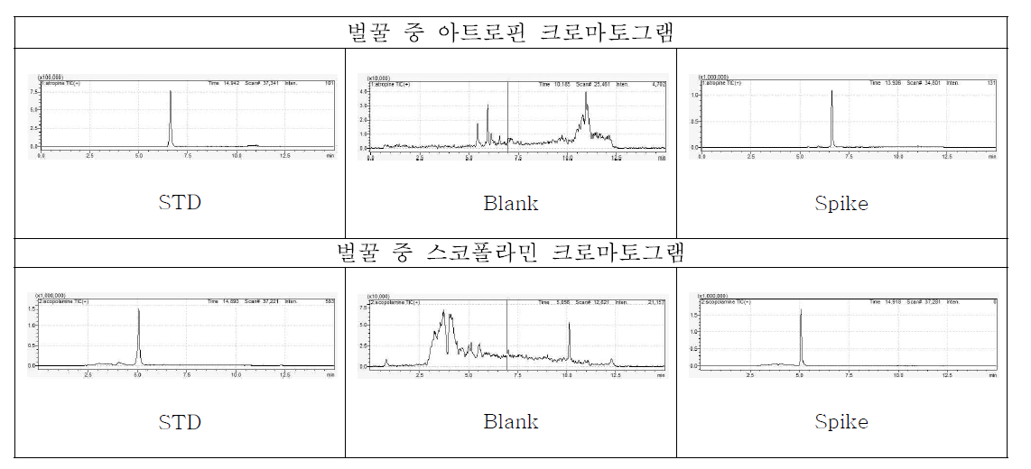 벌꿀 중 피롤리지딘 알칼로이드 크로마토그램