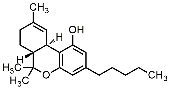 테트라하이드로칸나비놀 (THC) 분자 구조