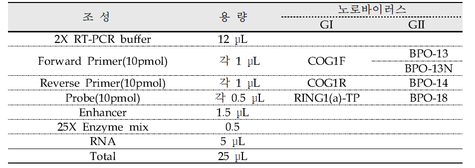 노로바이러스 Duplex Realtime RT-PCR 조성