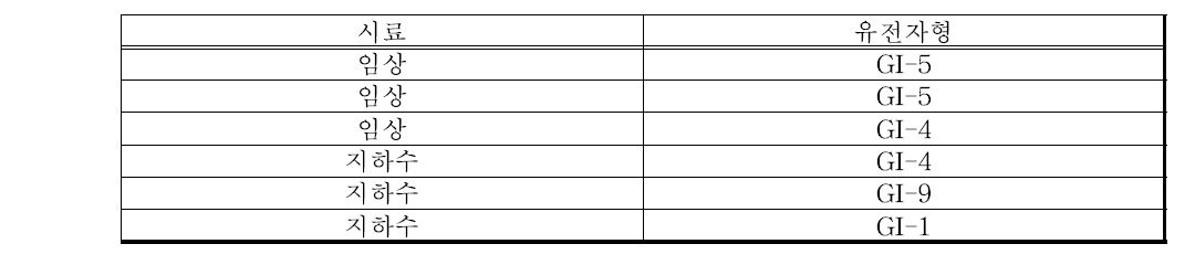 노로바이러스 GI Conventional RT-PCR 시료정보