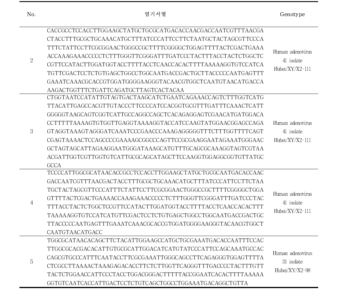 아데노바이러스 염기서열 시퀀싱 결과 및 유전자형 확인
