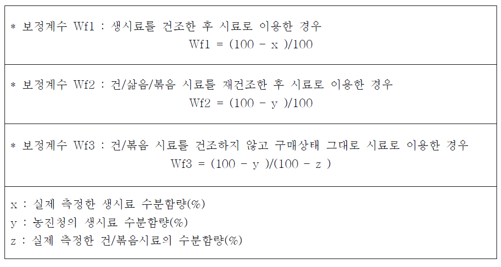 수분보정계수 계산식