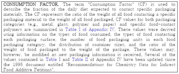 미국의 식품소비계수(food consumption factor)