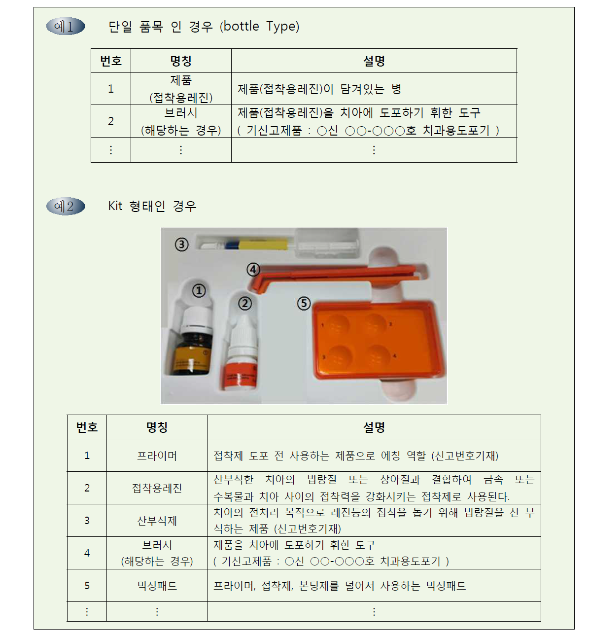 접착용레진 외관 설명 예시