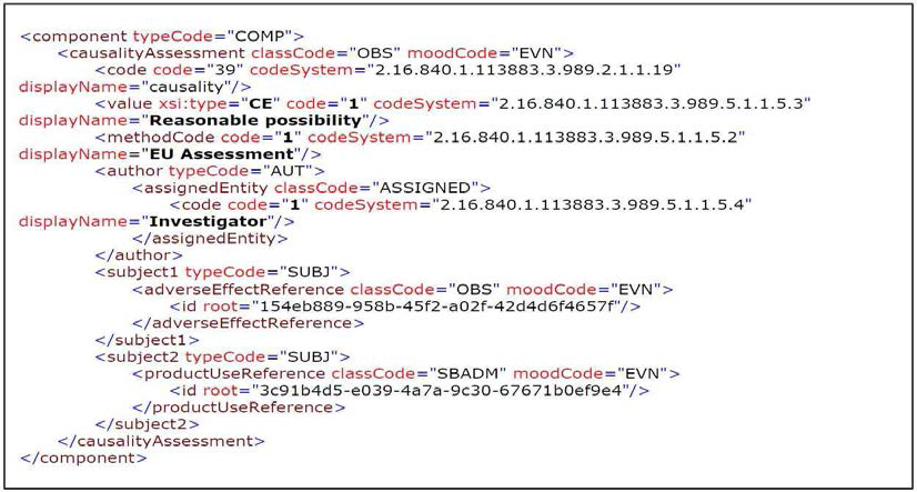 XML Snippet: SUSAR EVCTM 인과관계 평가