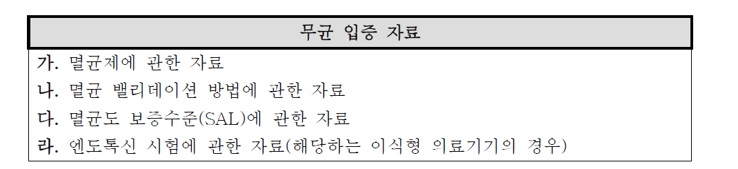 의료기기 멸균 밸리데이션 가이드라인, 무균입증자료 첨부