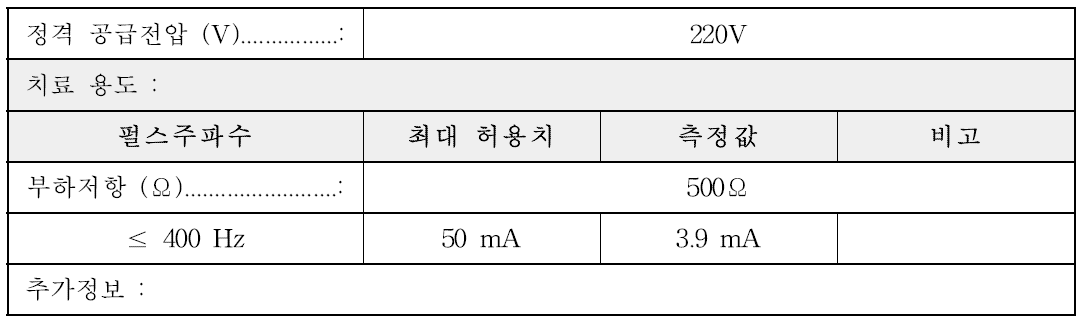 출력 파라미터의 제한 측정기록표