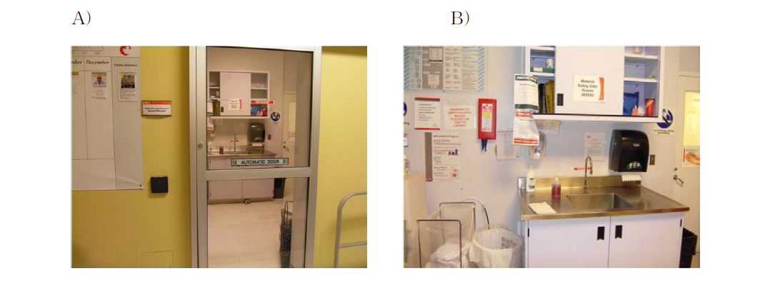 Access control (A) and automated faucet for hand wash (B).