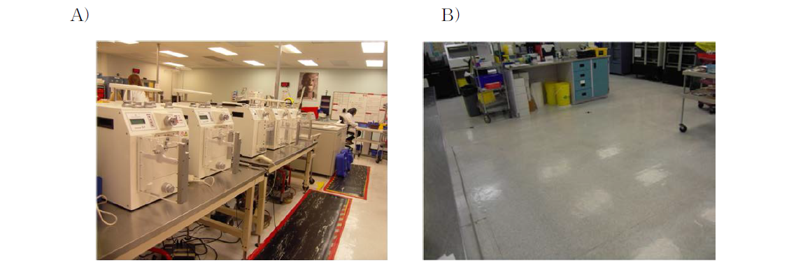 Processing room (A) and floor of processing room (B).