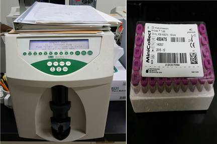 Hematology Analyser(좌)와 EDTA-bottle(우)