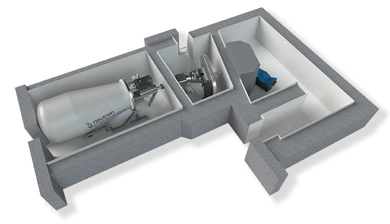 Neutron Therapeutics' nuBeam suite Proton Accelerator Proton Accelerator Appearance and a small survey facility concept for hospital installation.