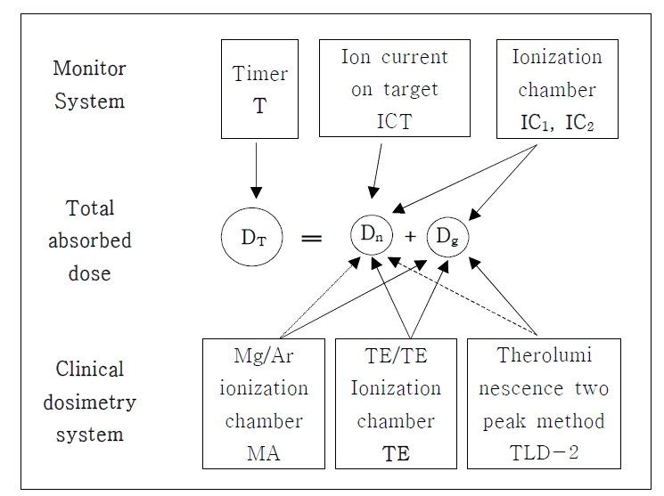 Scheme of dosimetry for medical cyclotron for fast neutron therapy