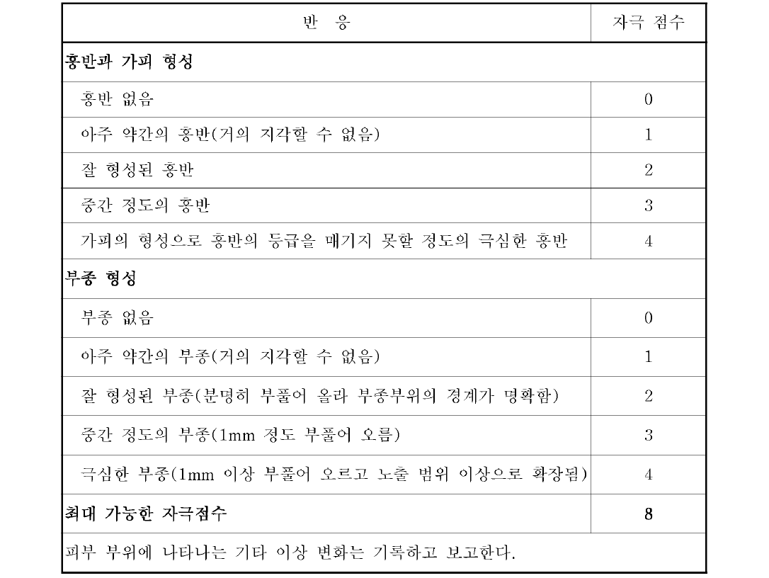 피부반응 점수체계