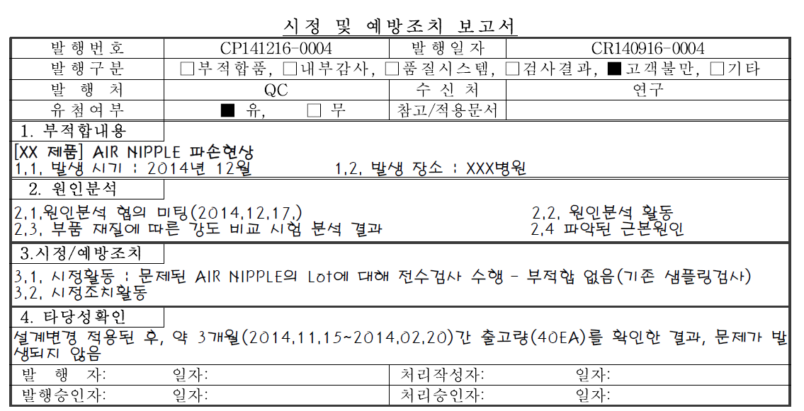 시정 및 예방조치 보고서