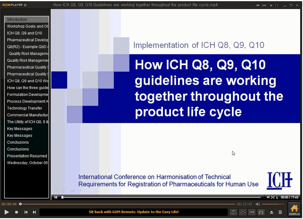 ICH 가이드라인 품질 분야 교육 자료(동영상) 화면