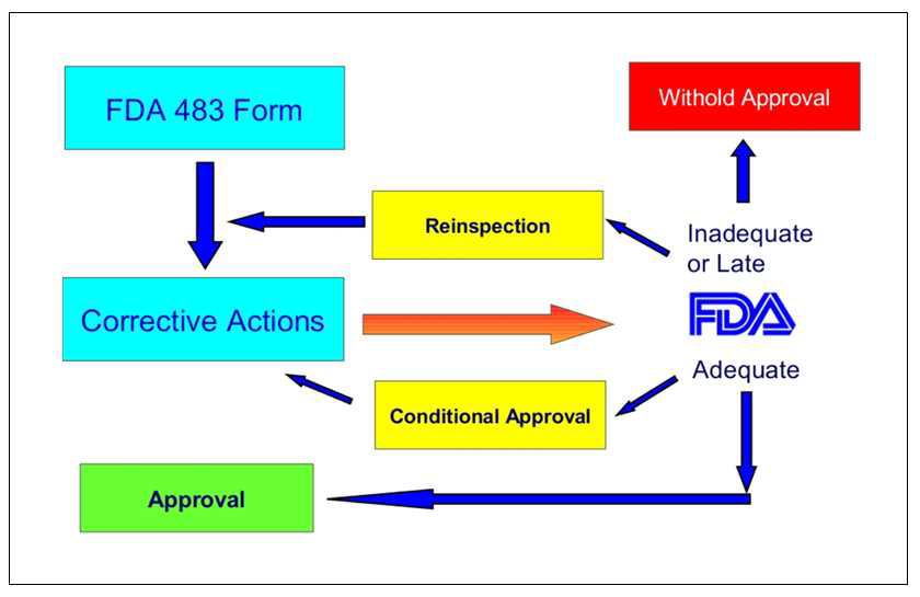 FDA의 preapproval inspection 후 결과의 처리 방법.