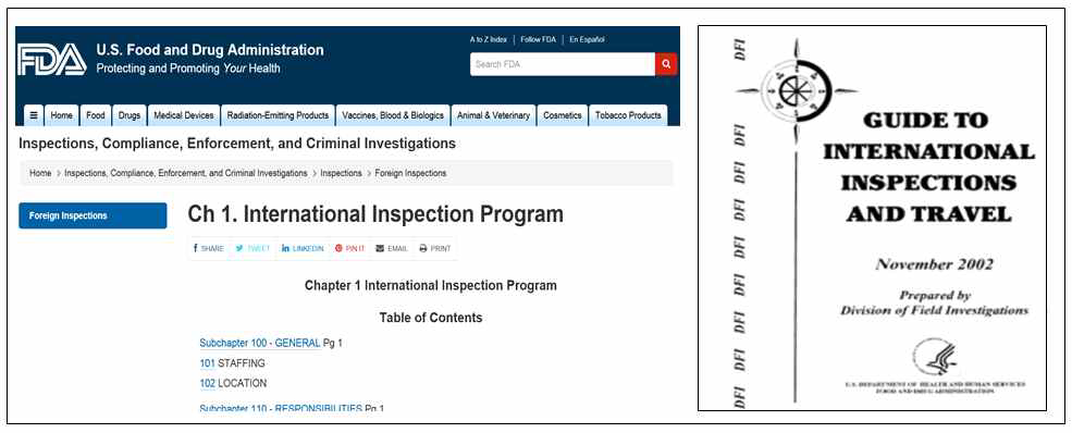FDA에서 해외 실사자들의 교육을 위해 제공하고 있는 Guide to foreign Inspection.