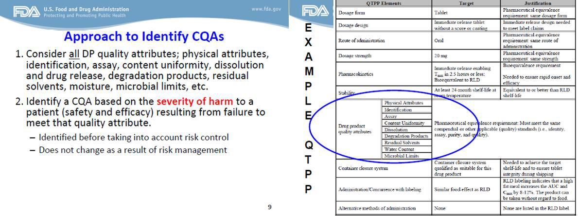 CQA 확인을 위한 FDA 발표 자료