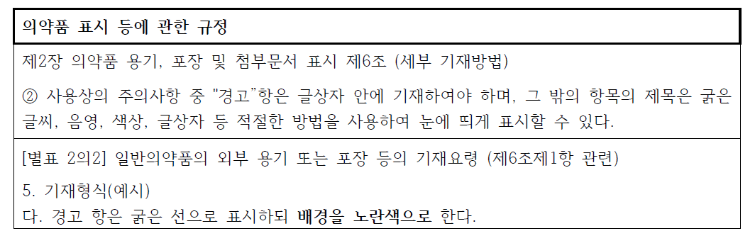 한국의 특정 항목 강조 표시 세부 규정