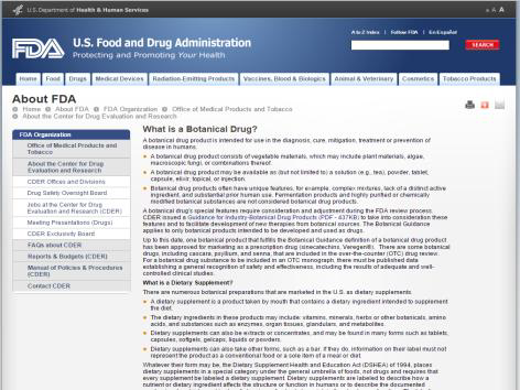 U.S. Food and Drug administration homepage
