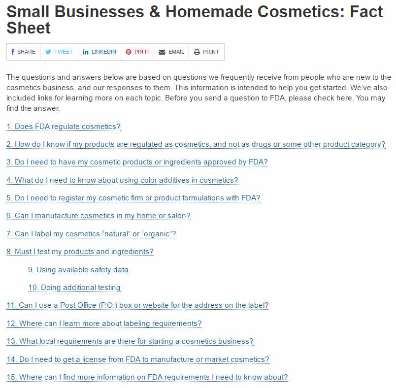 Small Businesses & Homemade Cosmetics: Fact Sheet