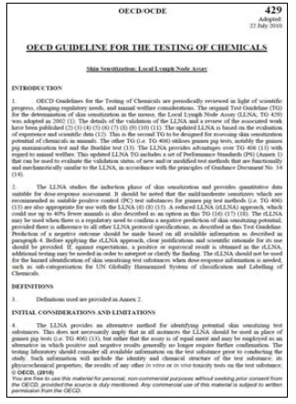 OECD TG429 OECD skin sensitization: Local Lymph Node Assay (LLNA) (2010년 7월)