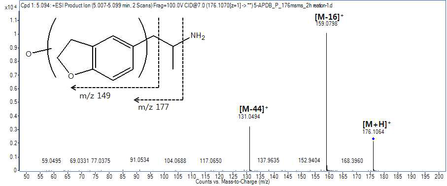 5-APDB 대사체 M2 (Hydroxylation)의 구조규명