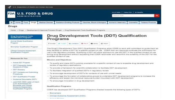 Drug Development Tools 적격성 평가 관련 FDA 홈페이지