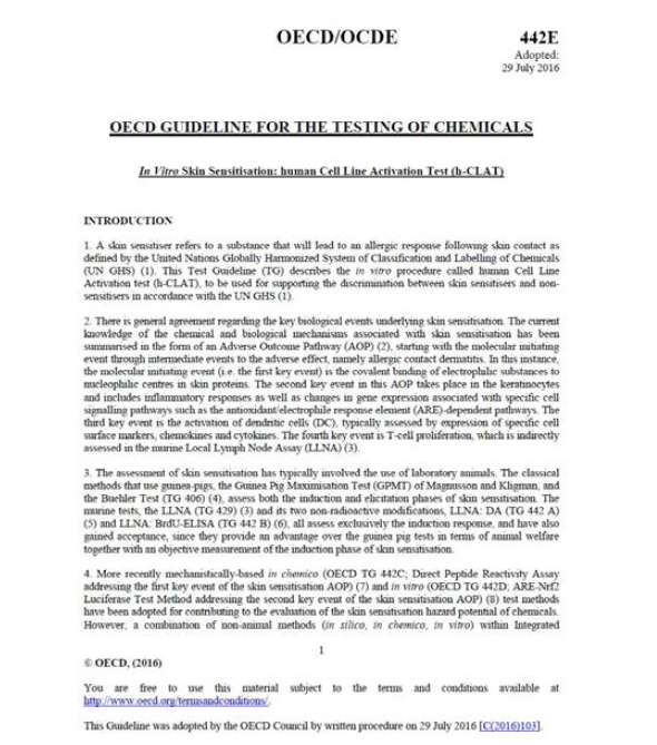 OECD TG442E OECD skin sensitization: human Cell Line Activation Test (h-CLAT) (2016년 7월)