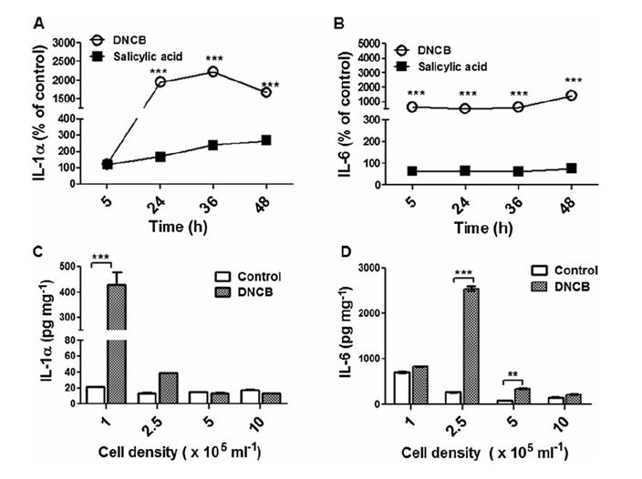 세포배양 시간 및 density에 따른 분비량 사이토카인 비교