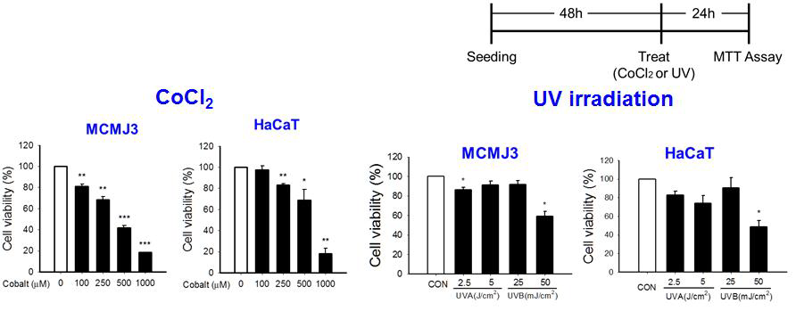 화학물질 반응성 및 UV 자극에 의한 HaCaT과 불멸화 세포주 비교 검토