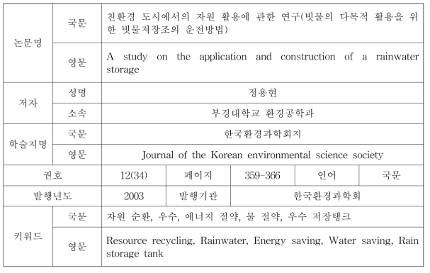 우수(빗물)의 이용기술 분야