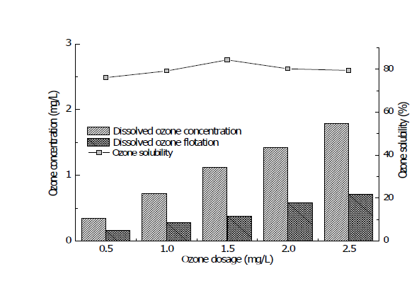 마이크로버블 오존 처리 공정에서 오존 주입량에 따른 오존 용해도 비교