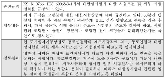 통로연결막의 내한성시험에 대한 국제부합화 적용 검토