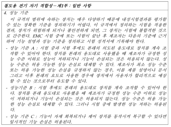 IEC 62236-3-2 EMI 시험의 성능기준