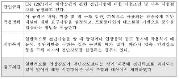 바닥상판의 제조사규격에 전단 시험항목의 누락/추가에 대한 검토의견