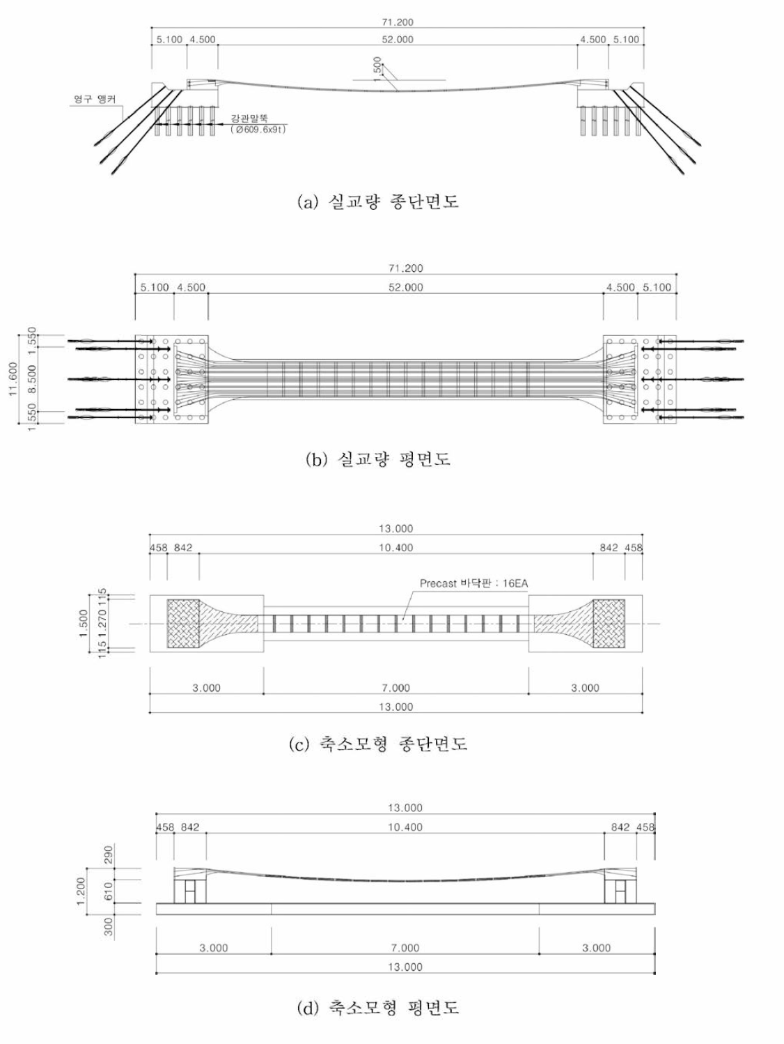 실교량 및 축소모형 실험체의 일반도