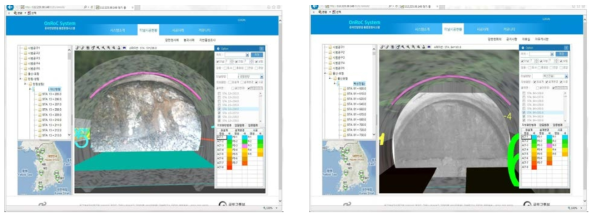 굴진면 이미지 로딩 및 가시화 검토(좌 Test bed #1, 우 Test bed #2 현장)