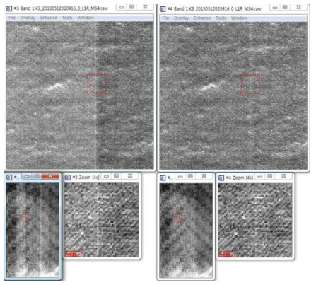 Pixel burst 감소 알고리즘 적용 전(왼쪽), 후(오른쪽) 비교