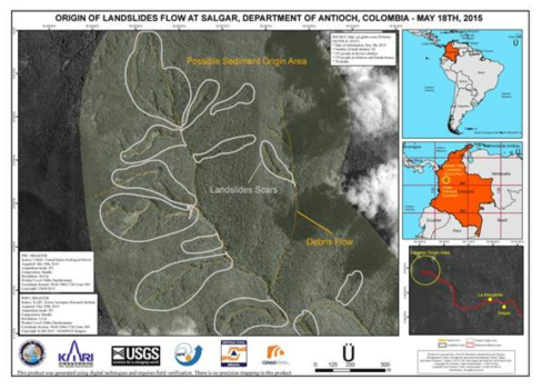 콜롬비아 산사태 (2015년 5월)시 산사태 발생 기원 지점 분석에 사용