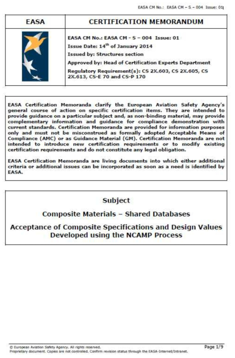 유럽항공안전청(EASA)의 NCAMP 방법 승인