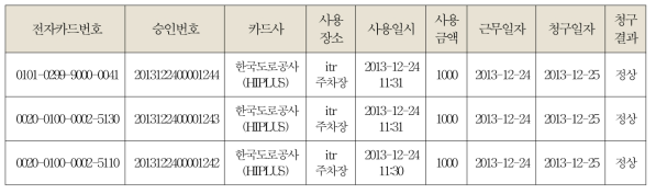 정산시스템 조회 결과