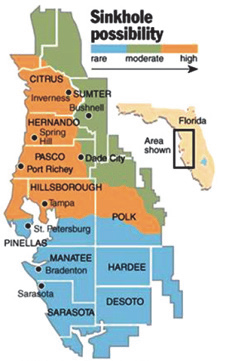 미국 플로리다 주의 지반재해 위험등급도