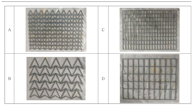 Auxetic 격자체 및 동일 철근량 수준 일반격자체 제작 (t=5mm)