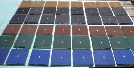 Tested tiles coated with common, cool and PCM coatings