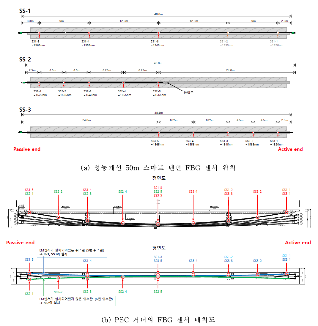 50m 실크기 PSC 거더에 적용한 스마트 텐던 모식도