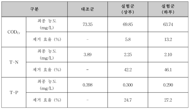 양평군 현장 반응조 내 오염물질 제거 효율