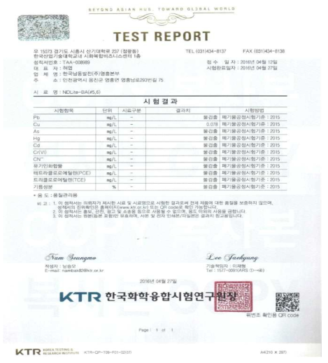 저회 경량 골재 중금속 및 유해성분 시험 분석 결과