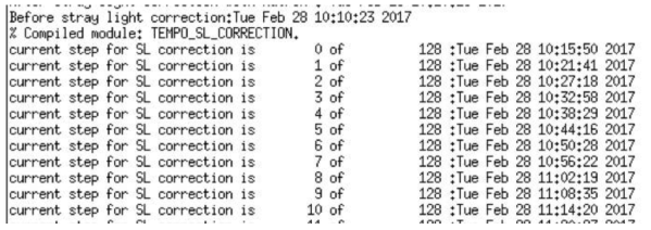 Computational time for stray light correction based on Richardson-Lucy deconvolution with TEMPO forward model and L0-L1 processor