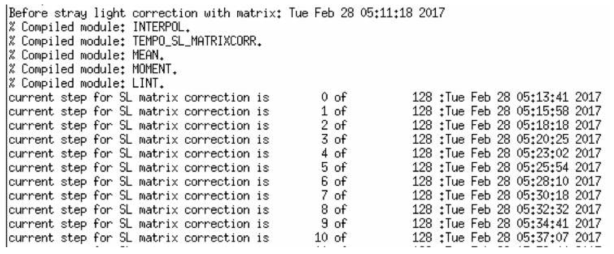 Computational time for stray light correction based on Matrix multiplication with TEMPO forward model and L0-L1 processor